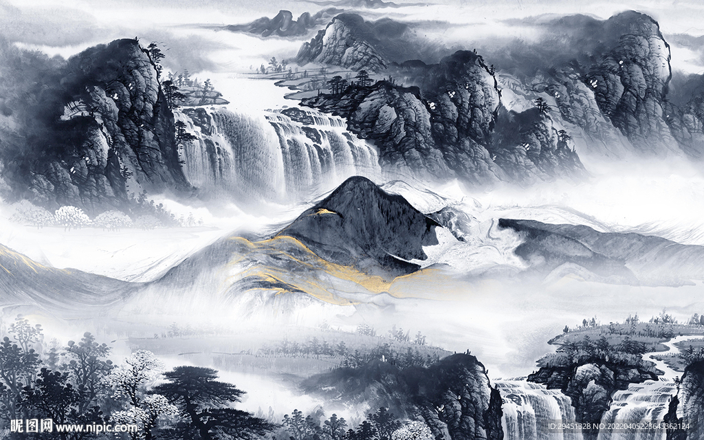 高清 客厅电视山水 tif分层