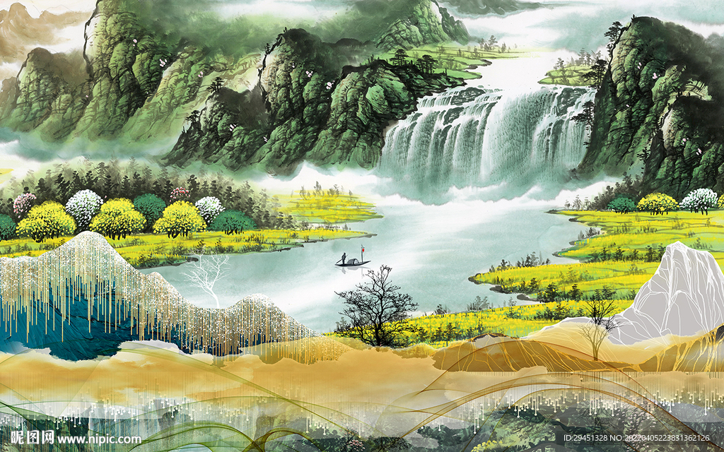 高档 客厅电视山水 tif分层