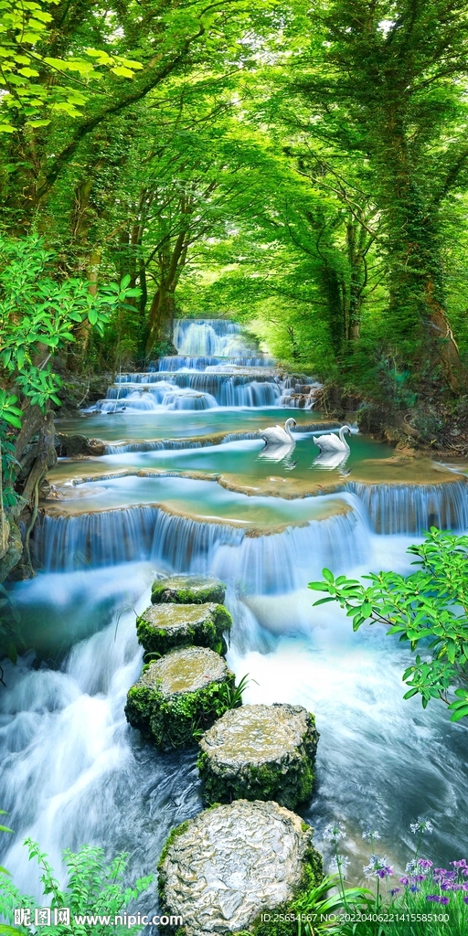 流水生财瀑布鲤鱼荷花玄关