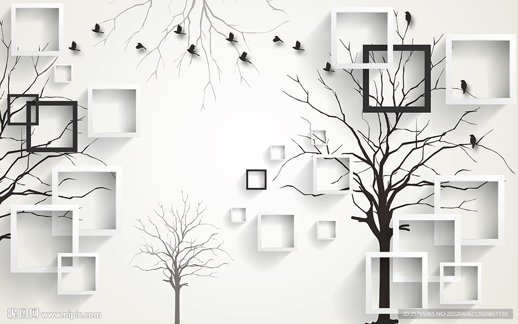 简约小树框框电视背景墙