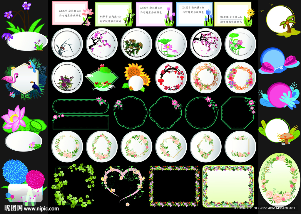 矢量鲜花插画边框设计