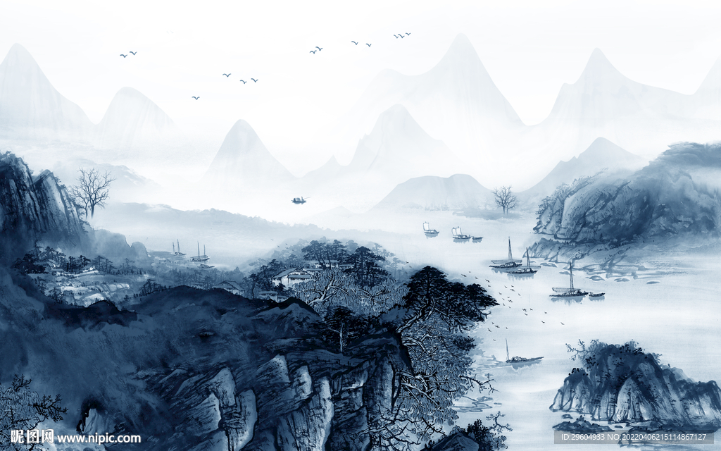 蓝色最新别墅山水 TIF分层