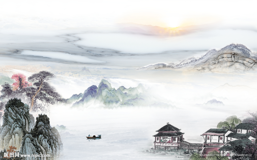 高档 背景墙山水图 TIF分层