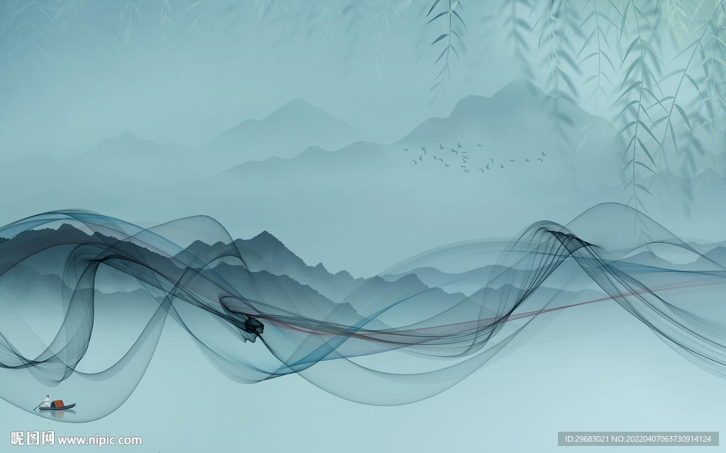 高清 背景墙山水图 TIF分层