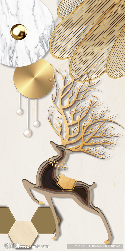 金色麋鹿几何玄关