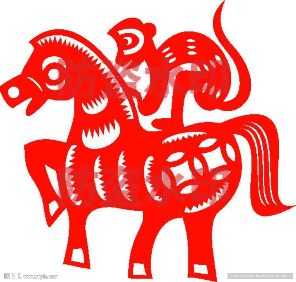 马上封侯剪纸窗花矢量超精细