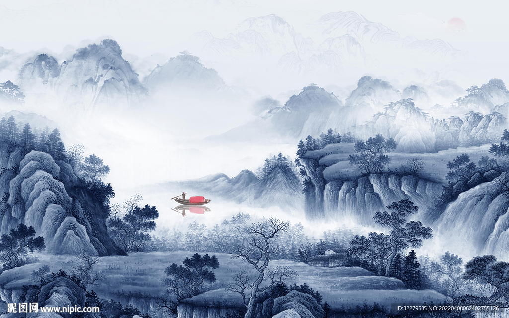 蓝色 别墅现代山水 TIF分层