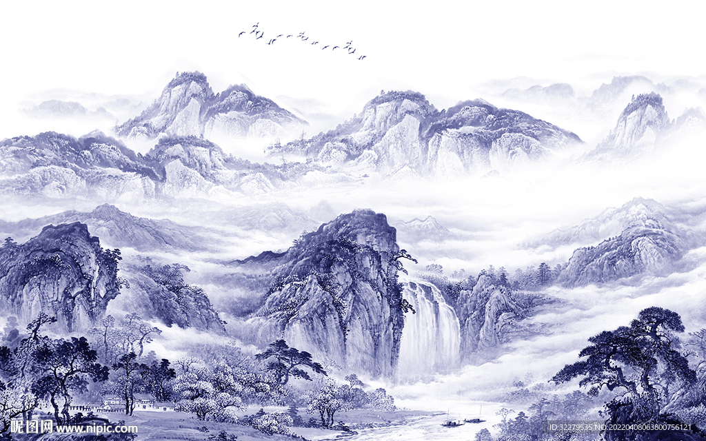 国画别墅现代山水 TIF分层