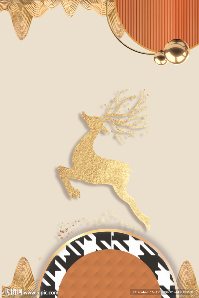 金色发财鹿装饰画