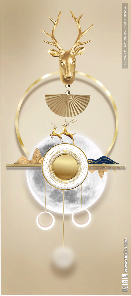 现代麋鹿山水几何装饰画