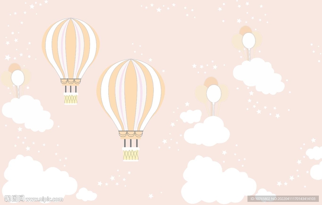 可爱卡通儿童房热气球背景墙壁画