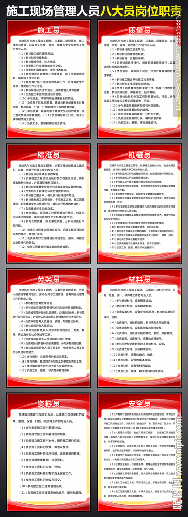 八大员岗位职责制度展板