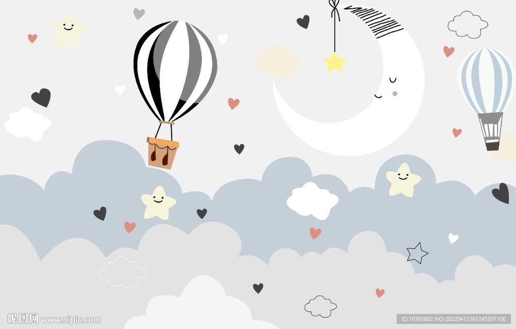 卡通气球星星月亮儿童壁画