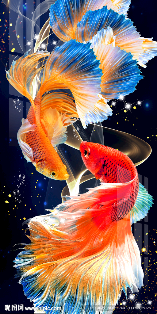 轻奢时尚孔雀鱼斗鱼玄关装饰画