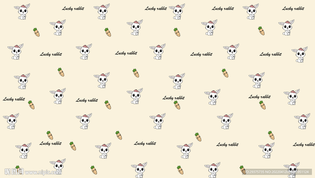 卡通兔子儿童房背景墙