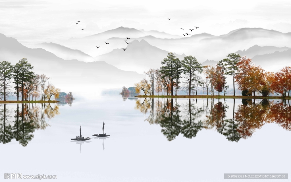 新中式意境抽象水墨客厅背景墙