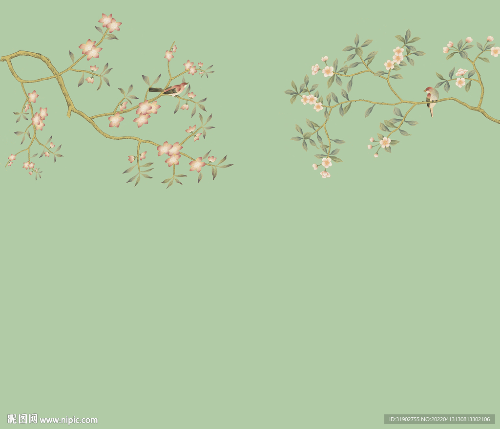 手绘花鸟背景墙