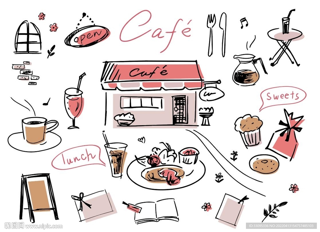 咖啡厅手绘元素