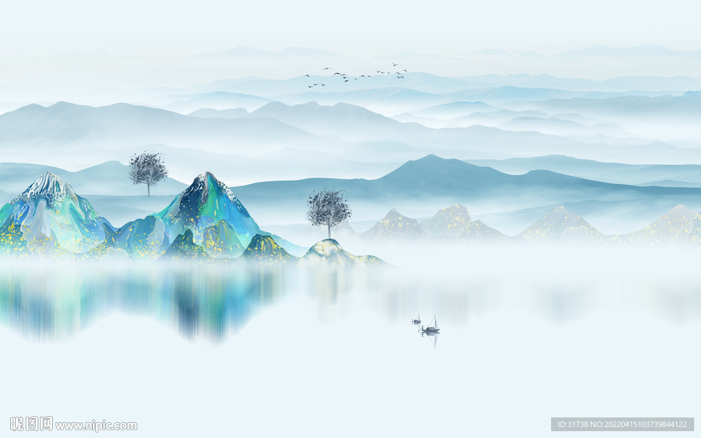 新中式抽象山水画背景墙