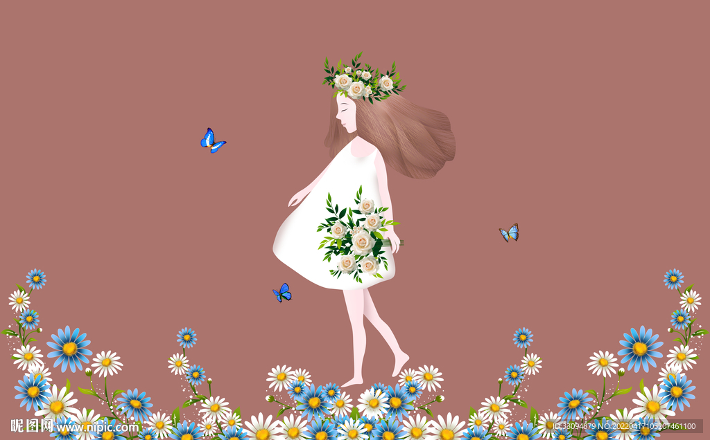 高清分层手绘清新小女孩 