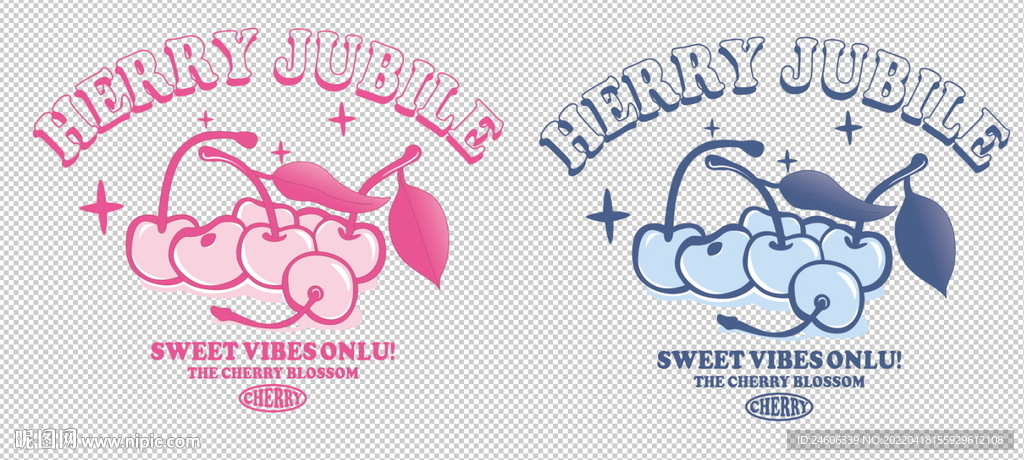 樱桃英文渐变烫画印花图