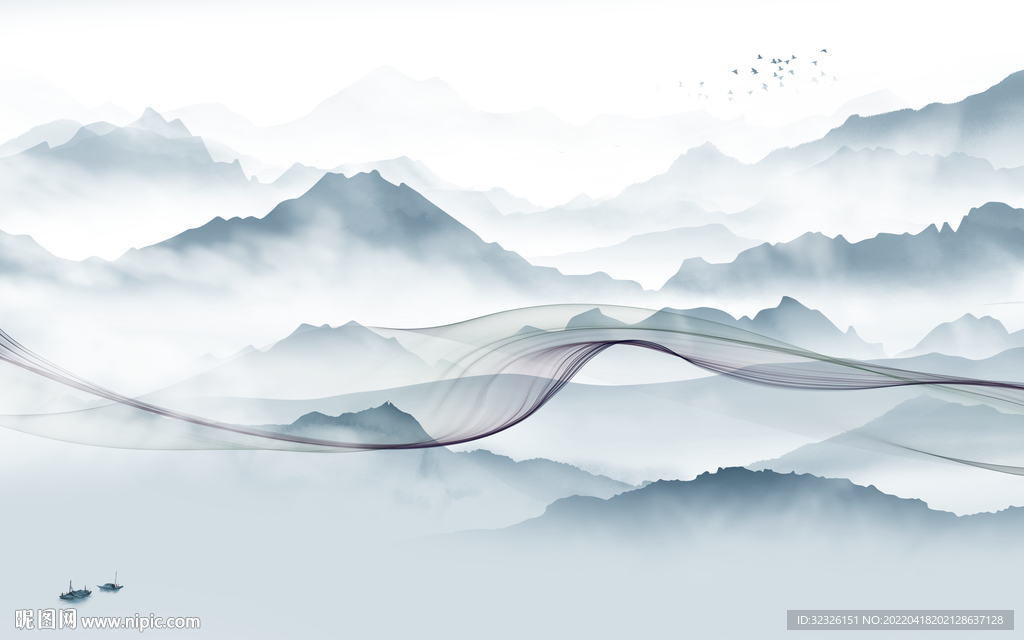 中式山水电视背景 tif分层