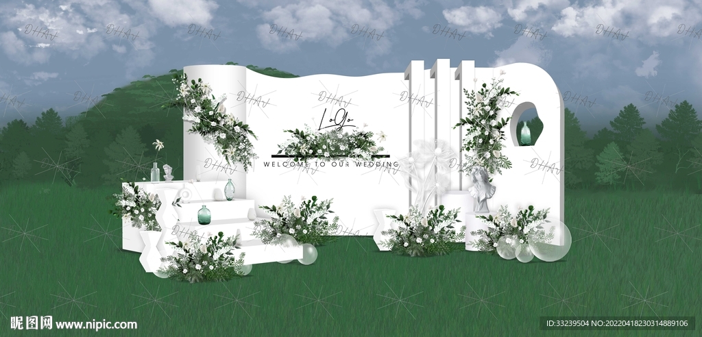 户外极简白绿婚礼