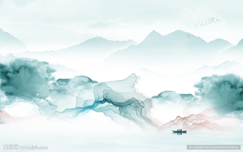 爆款别墅背景山水 TIF分层