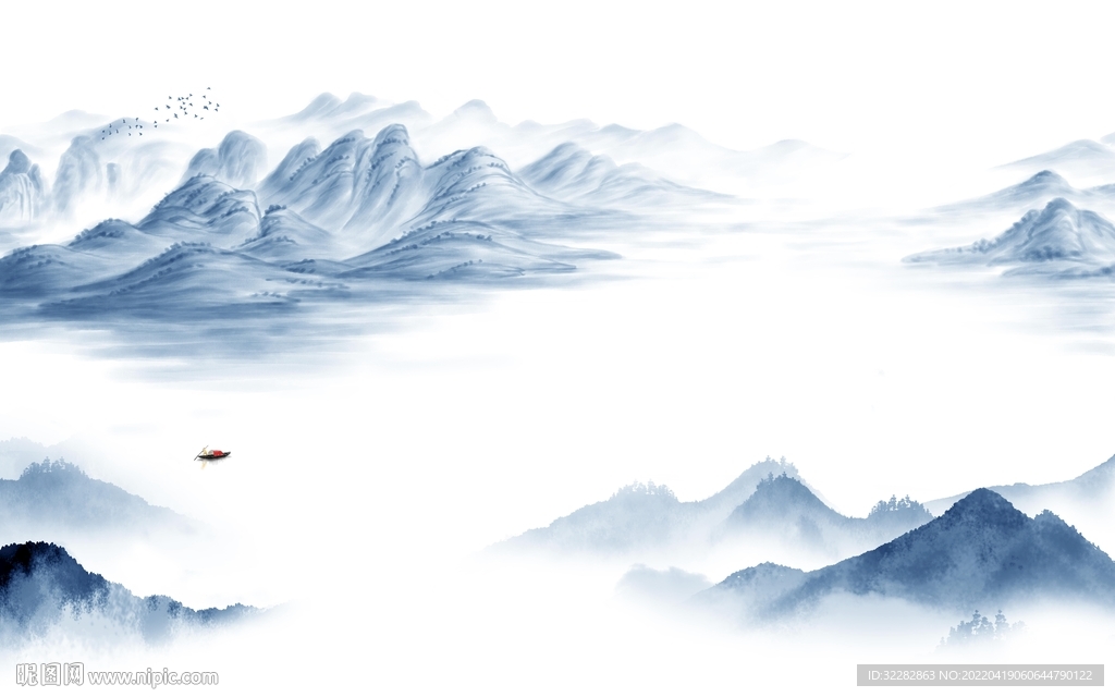 中国风别墅背景山水 TIF分层