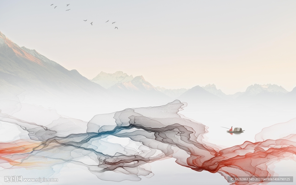 中式 别墅背景山水 TIF分层