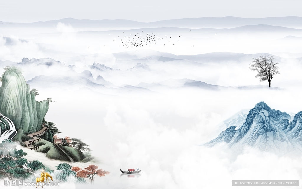 大气 别墅背景山水 TIF分层