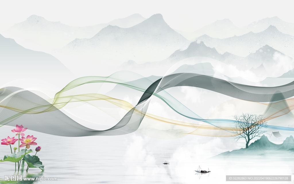 人气别墅背景山水 TIF分层