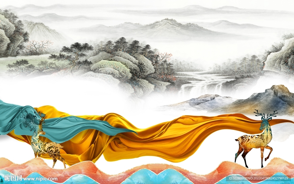 现代 别墅背景山水 TIF分层