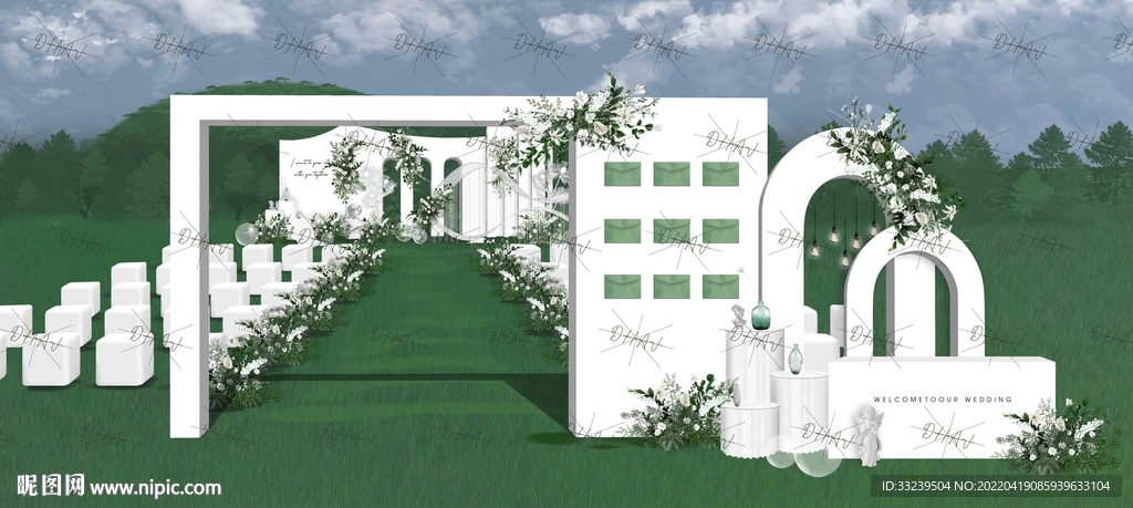 户外极简白绿婚礼