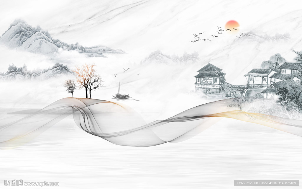 新中式山水背景墙