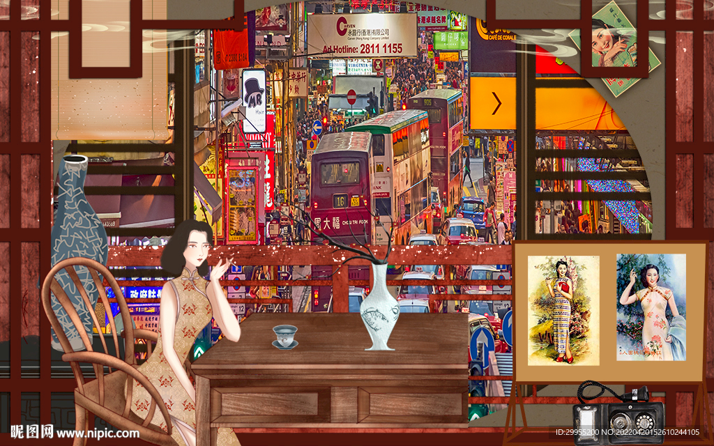 怀旧民国风老上海餐厅背景墙