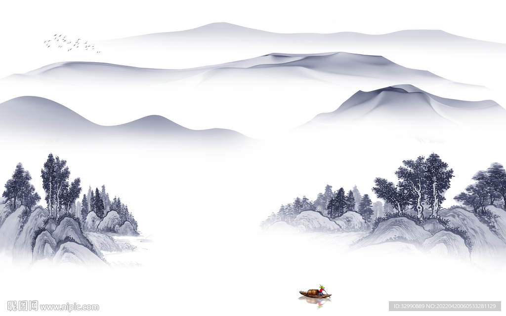 水墨高端客厅山水 TIF分层