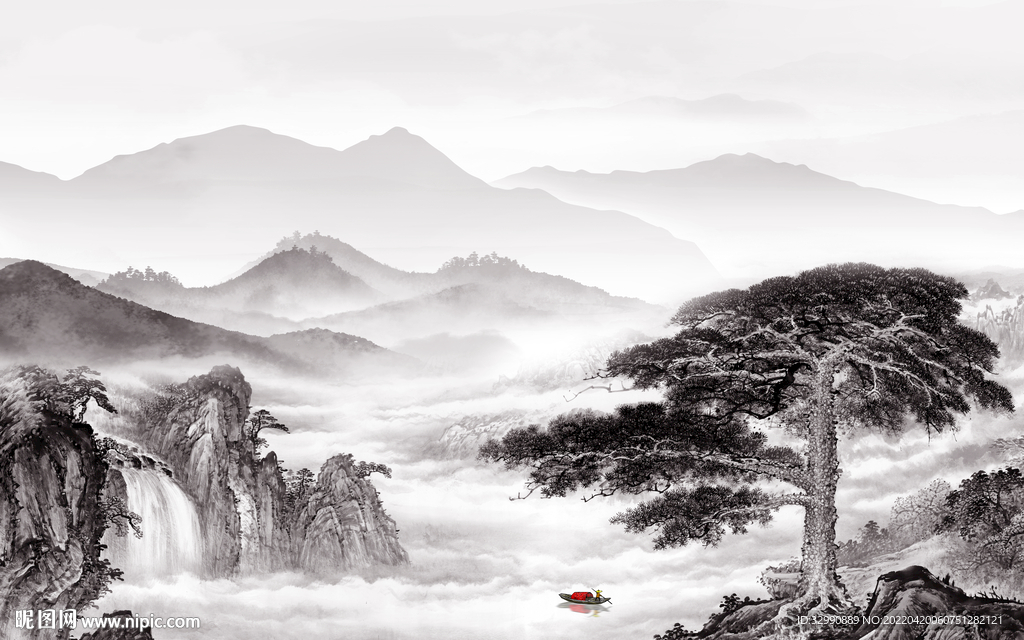 意境高端客厅山水 TIF分层