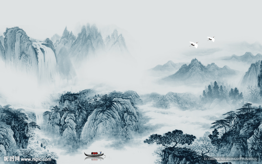 中式背景风景山水 tif分层