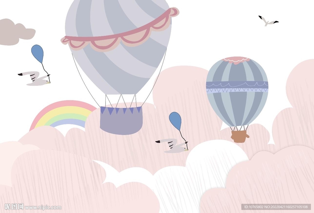 卡通气球彩虹儿童房男孩壁画图