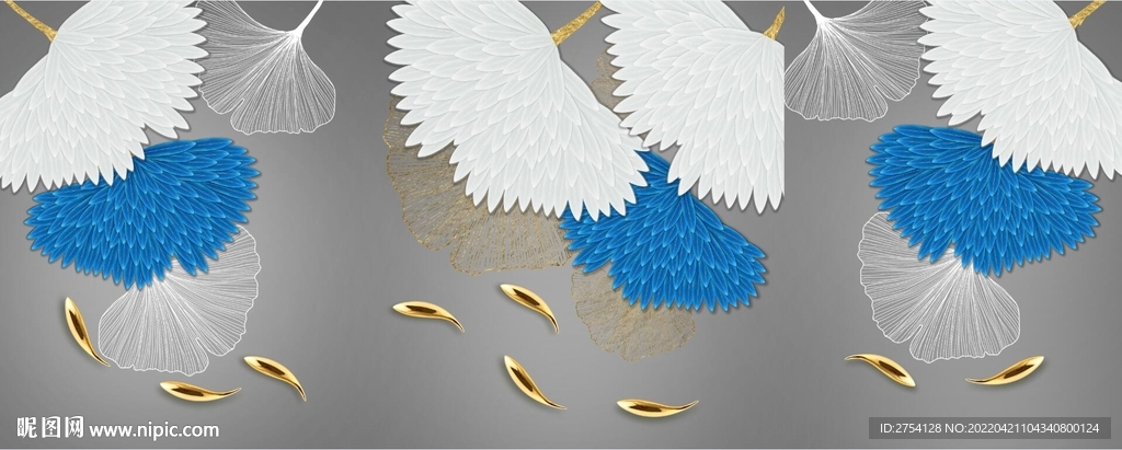 轻奢装饰画 杏叶 叶子 金鱼