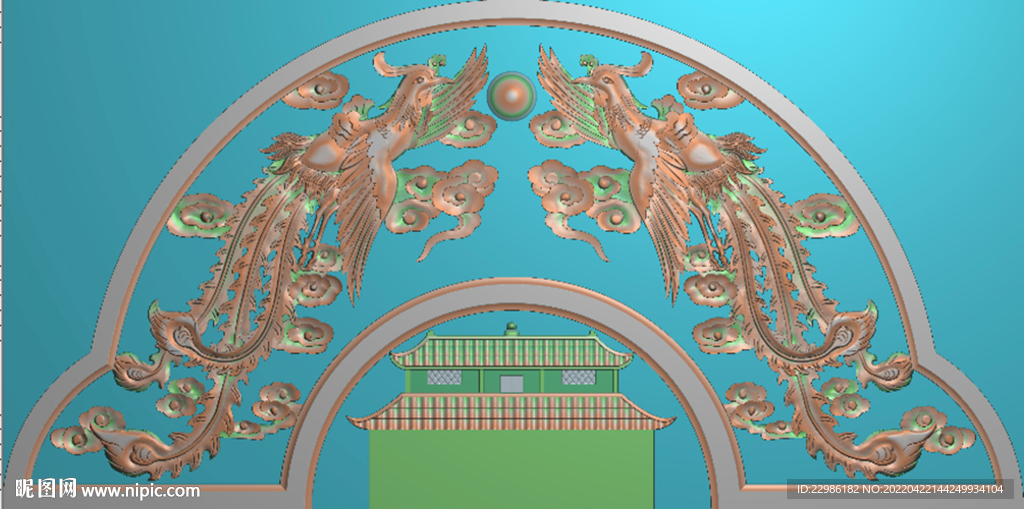 双凤朝阳凤凰墓碑顶帽对龙精雕图