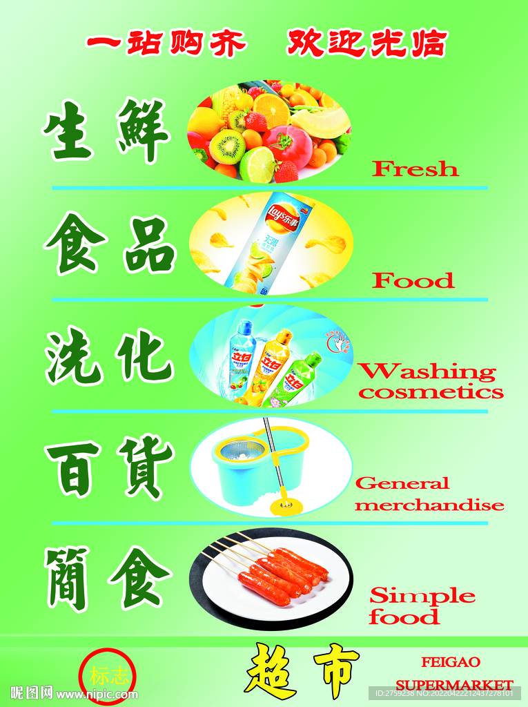 超市室外卡布灯箱经营品类设计