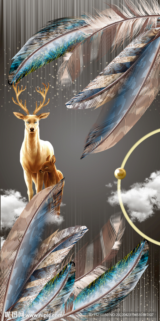 羽毛麋鹿玄关背景墙