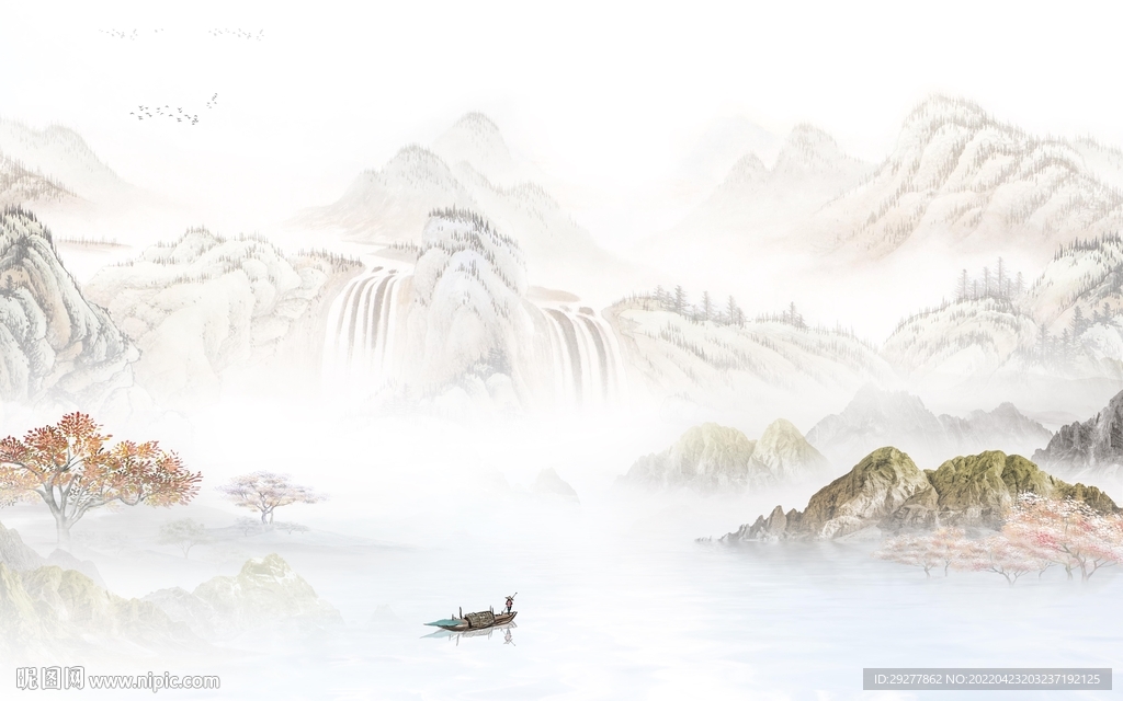 高档客厅山水背景 tif分层