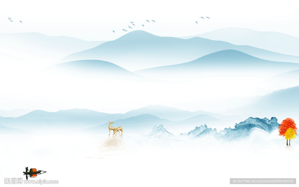 意境 客厅山水背景 tif分层