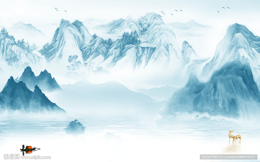 高清 客厅山水背景 tif分层