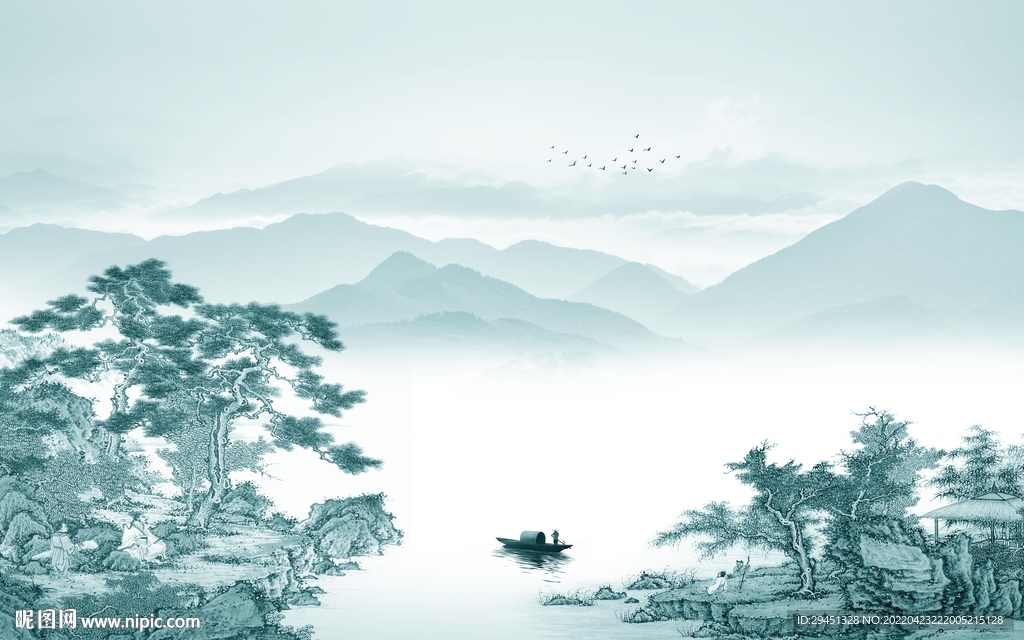 别墅意境客厅山水 tif分层