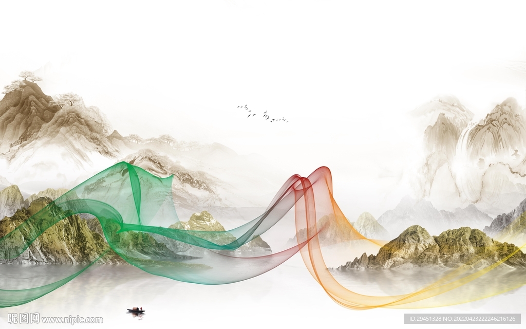新款 意境客厅山水 tif分层