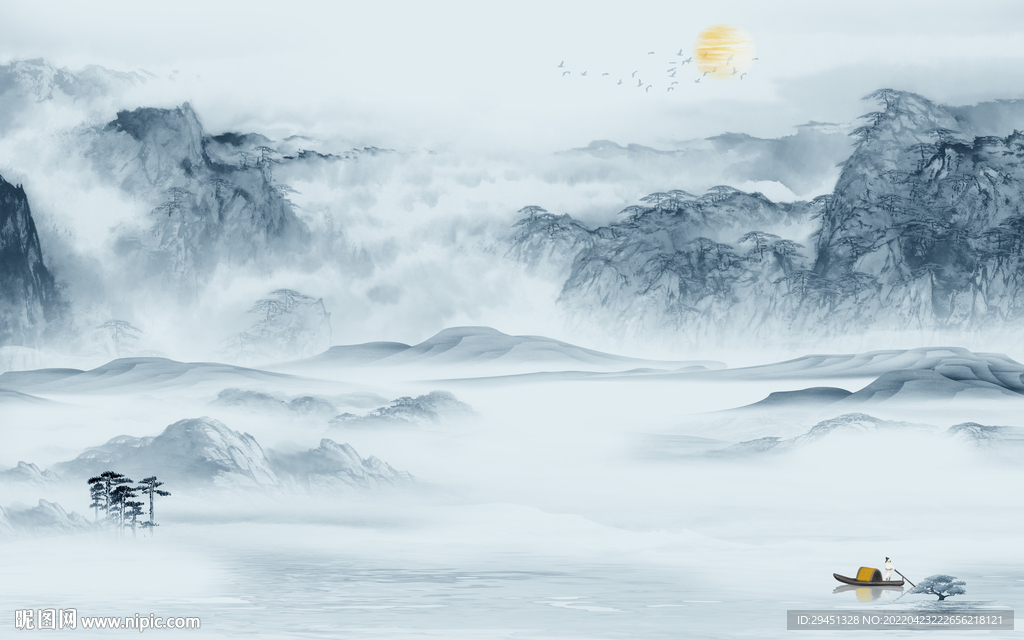 最新意境客厅山水 tif分层